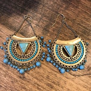 Beautiful Turquoise Gold BOHO Dangle BeadEarrings